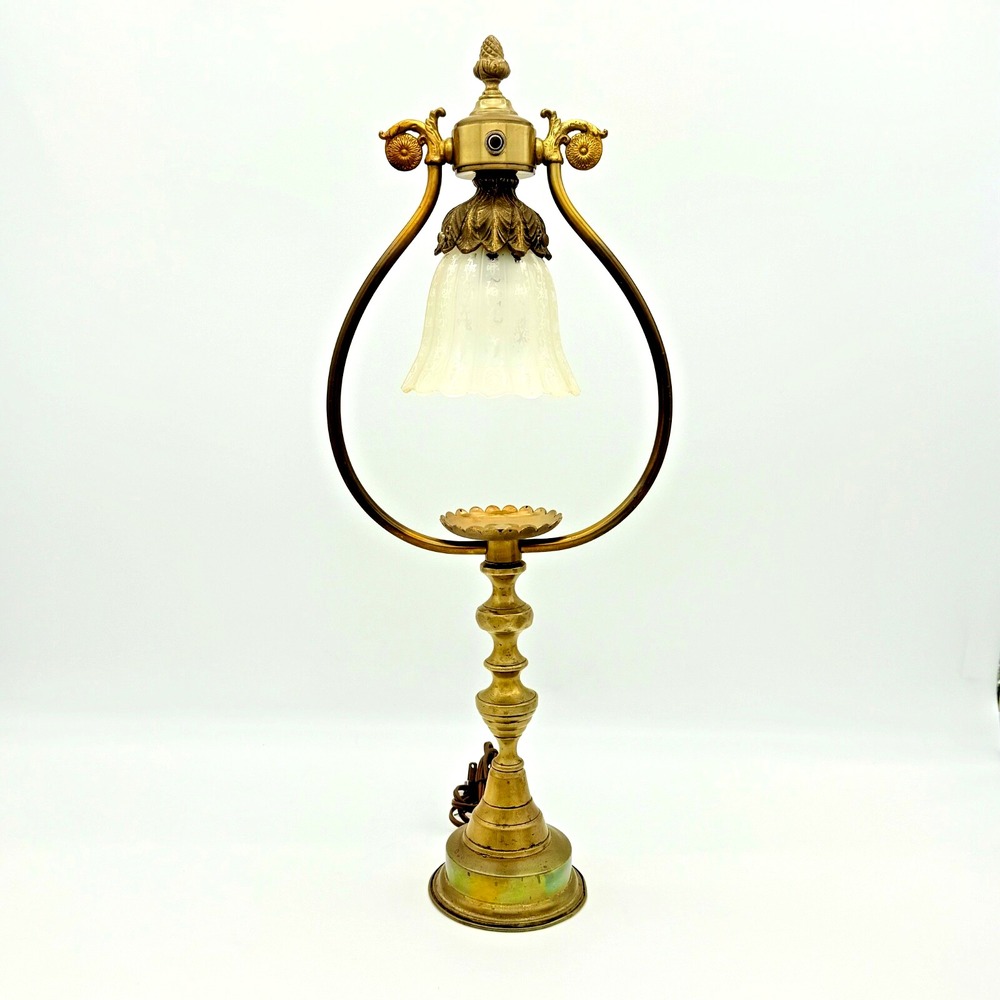Vtg L&L WMC LOEVSKY & LOEVSKY Heavy Brass Lamp Base & Frost Glass Shade Rare